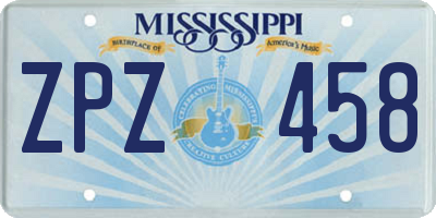 MS license plate ZPZ458