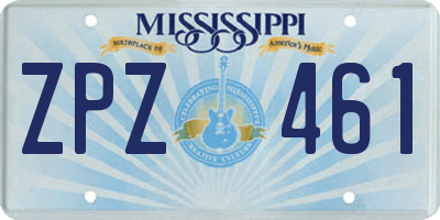 MS license plate ZPZ461