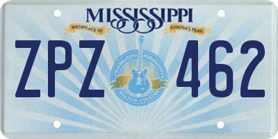 MS license plate ZPZ462
