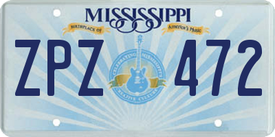 MS license plate ZPZ472