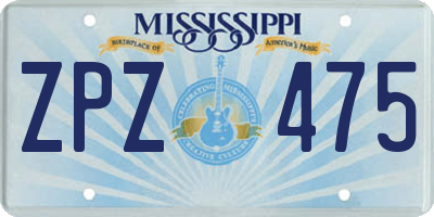 MS license plate ZPZ475