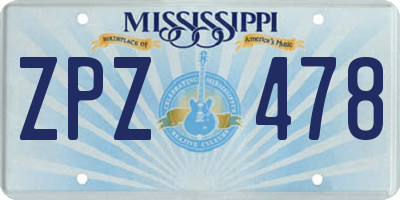 MS license plate ZPZ478