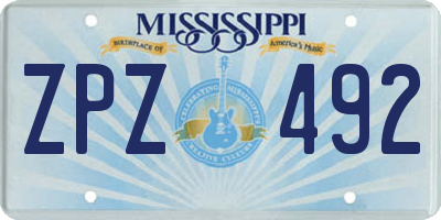 MS license plate ZPZ492