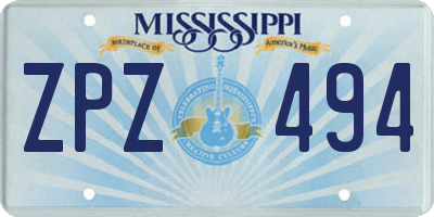 MS license plate ZPZ494