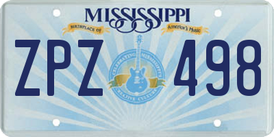 MS license plate ZPZ498