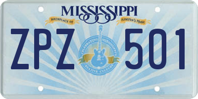 MS license plate ZPZ501