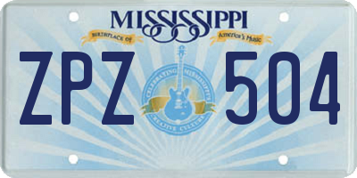 MS license plate ZPZ504