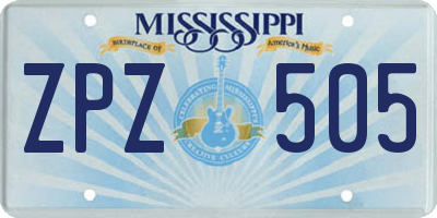 MS license plate ZPZ505