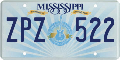 MS license plate ZPZ522