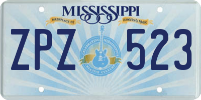 MS license plate ZPZ523