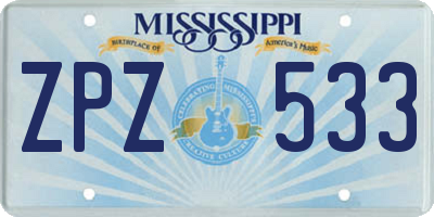 MS license plate ZPZ533
