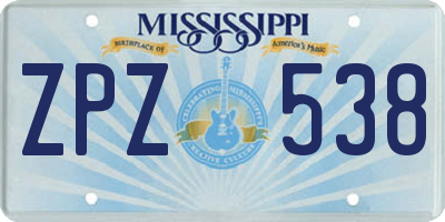 MS license plate ZPZ538