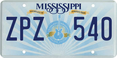 MS license plate ZPZ540