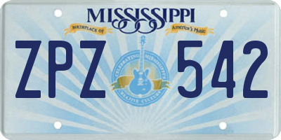 MS license plate ZPZ542