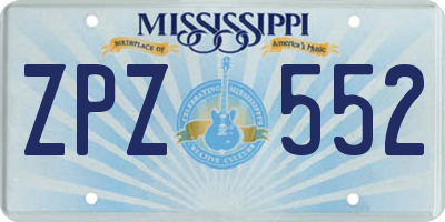 MS license plate ZPZ552