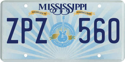 MS license plate ZPZ560