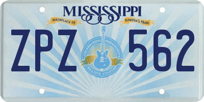MS license plate ZPZ562