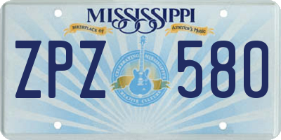 MS license plate ZPZ580