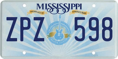 MS license plate ZPZ598