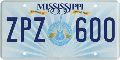 MS license plate ZPZ600
