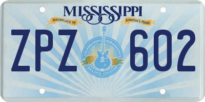 MS license plate ZPZ602