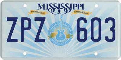 MS license plate ZPZ603