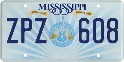MS license plate ZPZ608