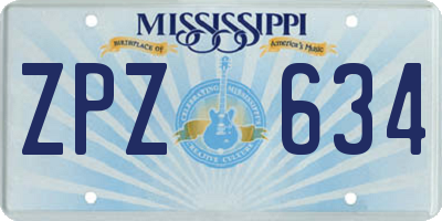 MS license plate ZPZ634