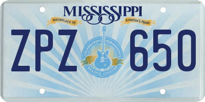 MS license plate ZPZ650