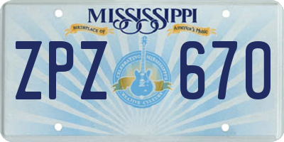 MS license plate ZPZ670