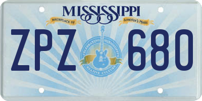 MS license plate ZPZ680