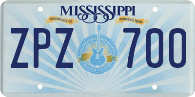 MS license plate ZPZ700