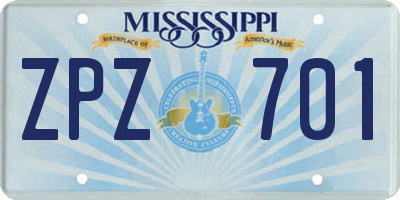 MS license plate ZPZ701