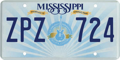 MS license plate ZPZ724