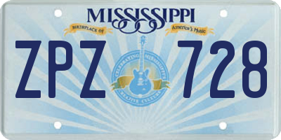 MS license plate ZPZ728
