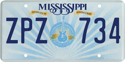 MS license plate ZPZ734