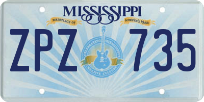 MS license plate ZPZ735