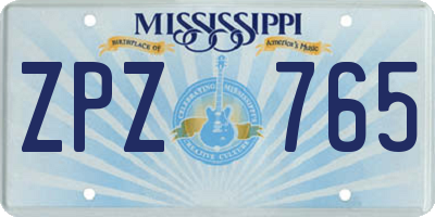 MS license plate ZPZ765