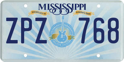 MS license plate ZPZ768