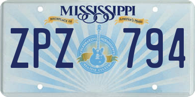 MS license plate ZPZ794