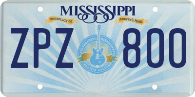 MS license plate ZPZ800