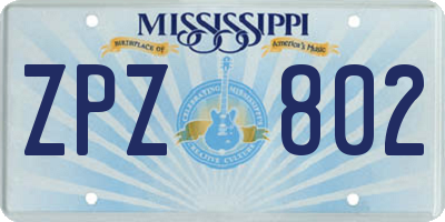 MS license plate ZPZ802