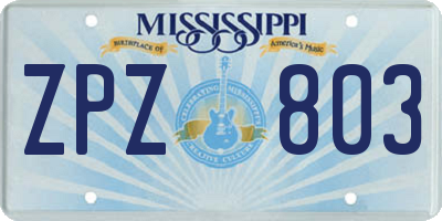MS license plate ZPZ803