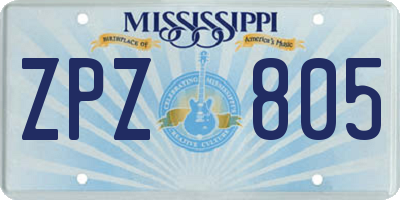 MS license plate ZPZ805