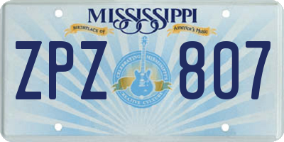MS license plate ZPZ807