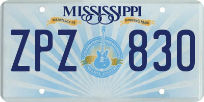 MS license plate ZPZ830