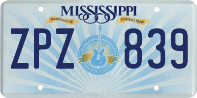 MS license plate ZPZ839