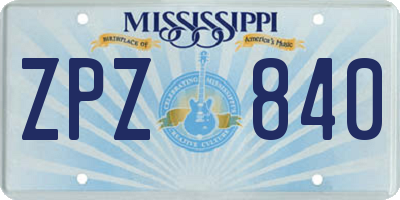 MS license plate ZPZ840