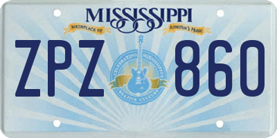 MS license plate ZPZ860