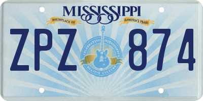 MS license plate ZPZ874